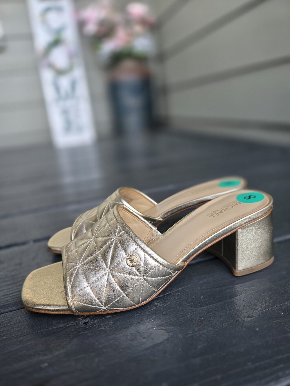Michael Kors Gold Metallic Quilted Mules